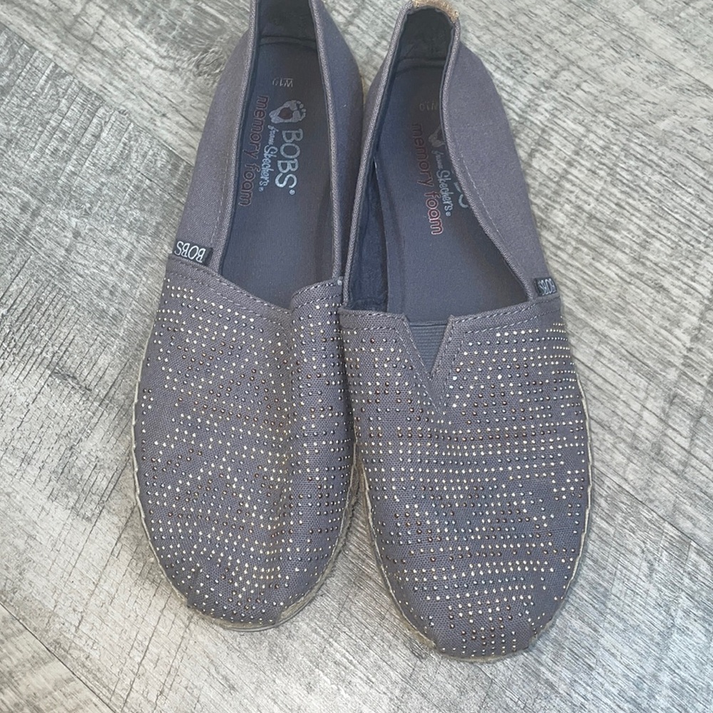 BOBS from Skechers Gray Flats with Gold Accents